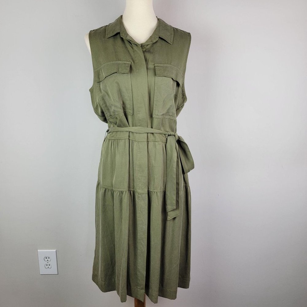 Maison Jules Plus Size Olive Green Utility-Pocket Shirt Dress Size XXL - Picture 2 of 12